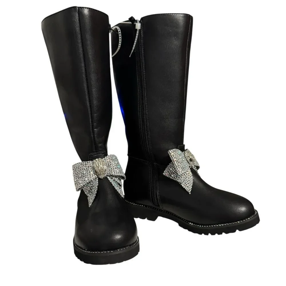 Kurt Geiger London Kensington High Leg BowBoots with Silver Rhinestone Bow